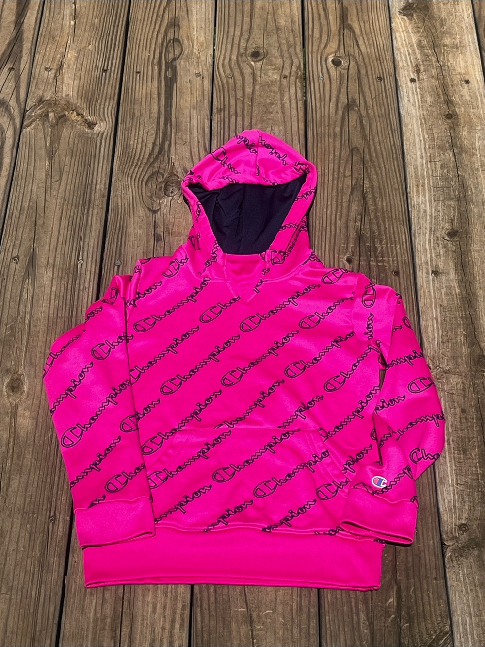 Champion Kids Pink Logo Allover Hooded Sweatshirt